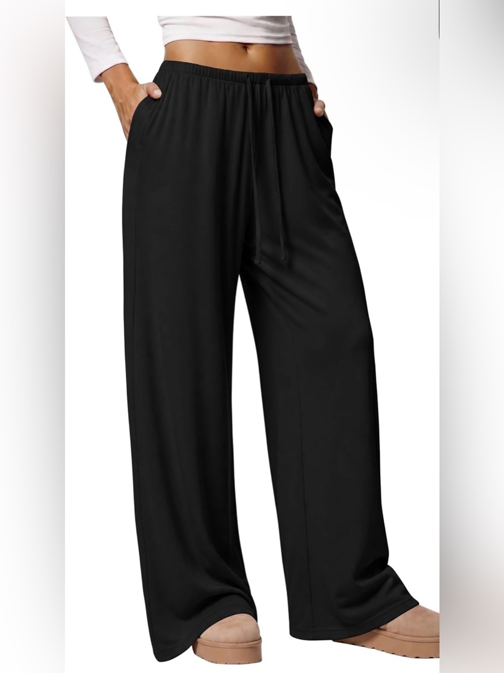 Sampeel Wide Leg Pants for Women Drawstring Elastic Waist Casual Lounge Pajamas